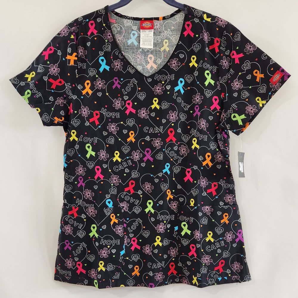 Dickies Scrubs Top, V Neck Functional Patched Pockets Health Care Women Uniform